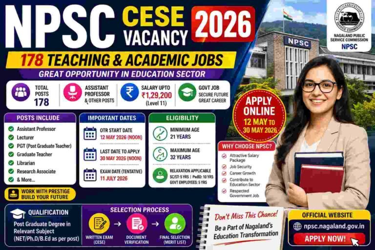 NPSC CESE Vacancy 2026: 178 Teaching Jobs | Best Govt Teacher Bharti Apply Online