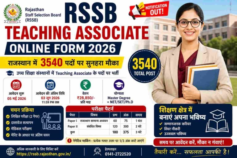 RSSB Teaching Associate Vacancy 2026: 3540 पदों पर भर्ती, Teaching Field में Big मौका