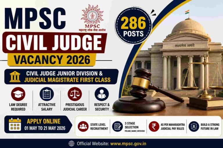MPSC Civil Judge Vacancy 2026: 286 पदों पर भर्ती, Graduates के लिए सुनहरा मौका