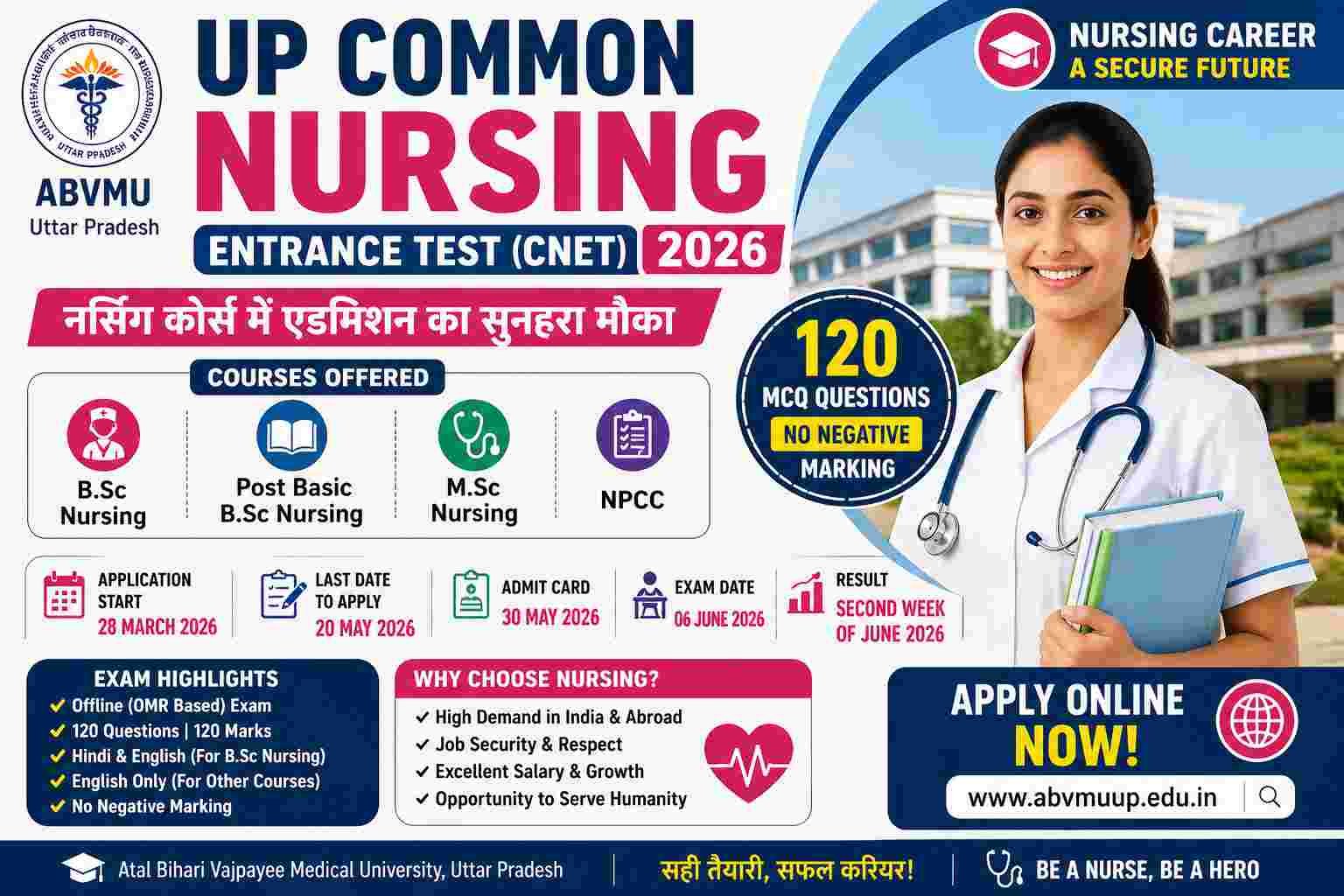 UP Common Nursing Entrance Test (CNET) 2026: Nursing Courses में Best Nursing Admission का Ultimate मौका, पूरी जानकारी