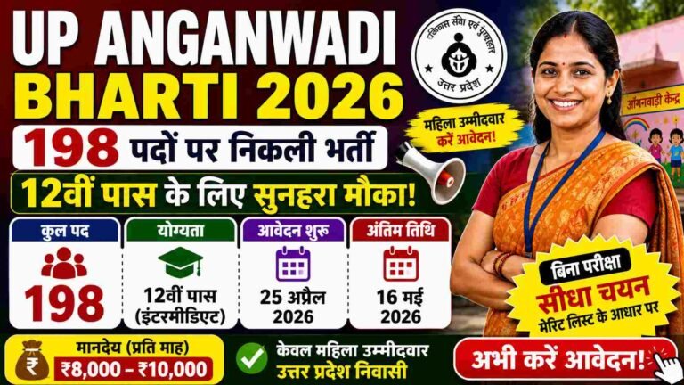 UP Anganwadi Bharti 2026: 198 पदों पर भर्ती | 12वीं पास महिलाओं के लिए सुनहरा अवसर (Apply Now)